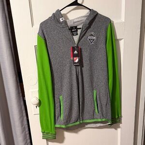 Adidas Boys XL Seattle Sounders logo  Gray Jacket with Green Sleeves